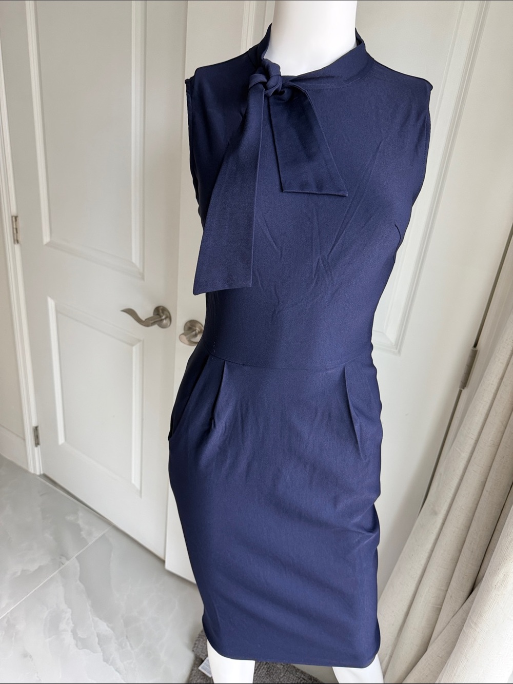 Muxxn Sleeveless Tie-Neck Midi Dress in Navy